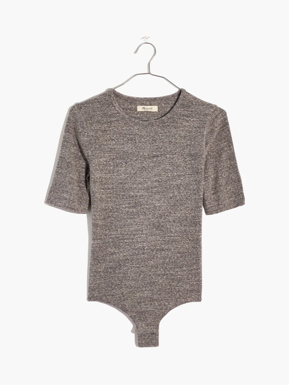 Madewell Crewneck Short-Sleeve Thong Bodysuit size S heather Gray AD022